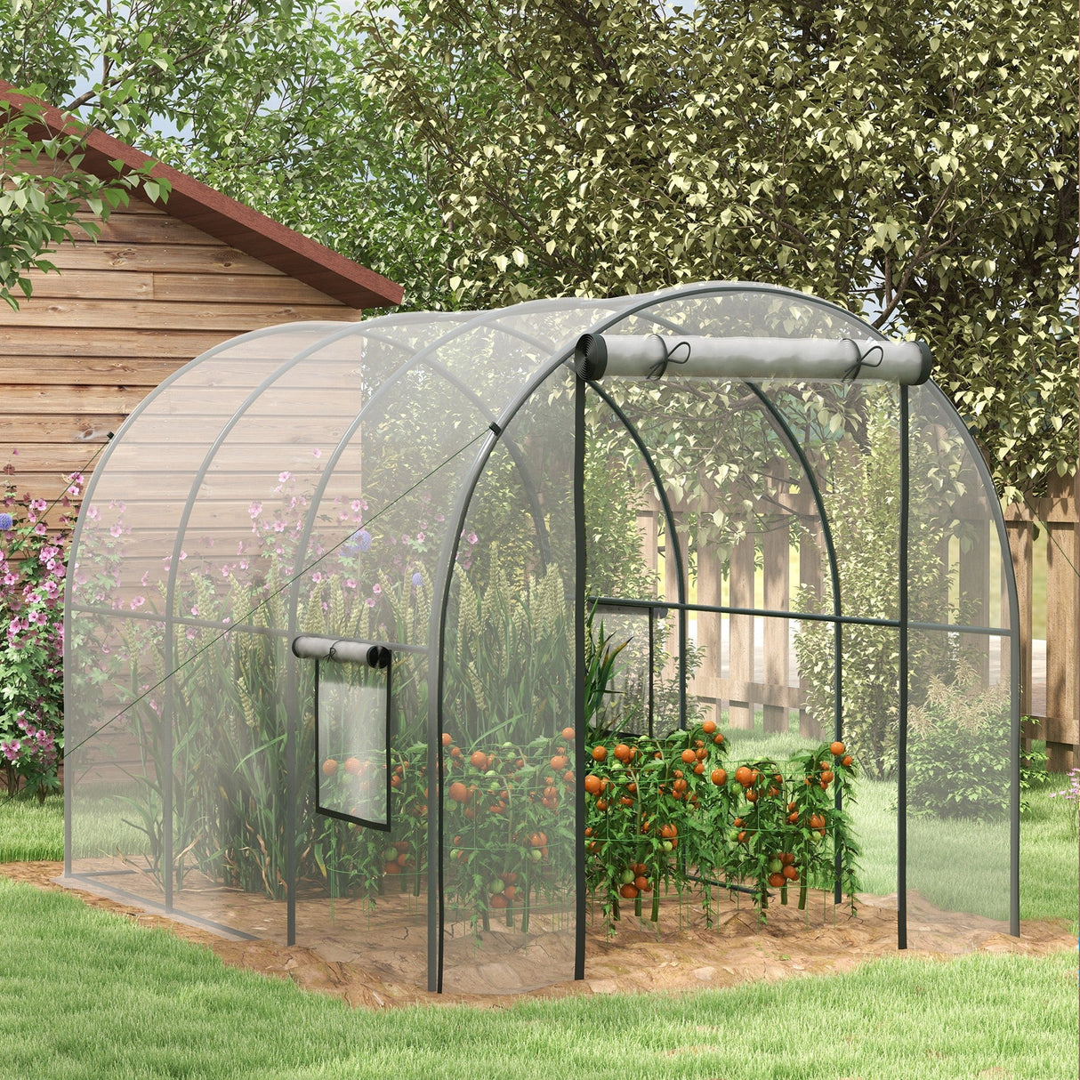 Polytunnel Greenhouse Walk-in Grow House, Steel Frame, Clear