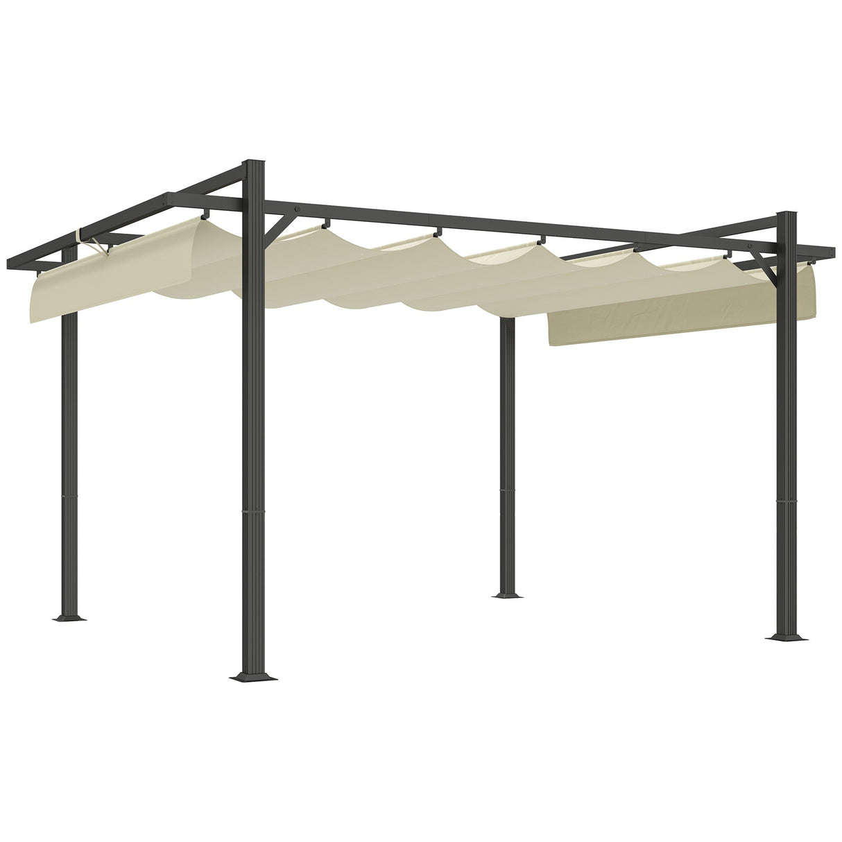 Aluminium Pergola, 3 x 4m with Retractable Roof - Grey/Khaki