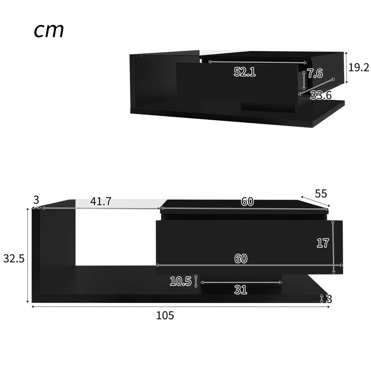 LED Coffee Table - High Gloss Black, Glass Top, Modern Living Room Table