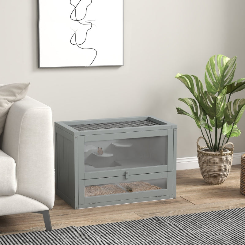 Wooden Hamster Cage, Exercise Play House, Grey