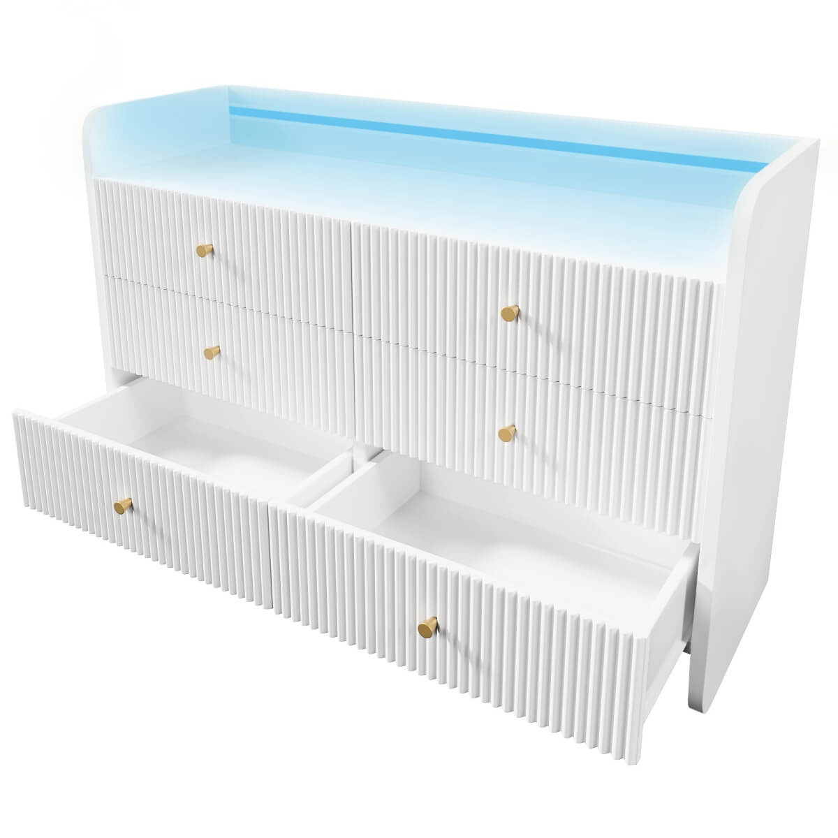 6-Drawer Fluted Sideboard with LED Lighting – Modern Storage Cabinet for Living Room, Bedroom or Dining Room