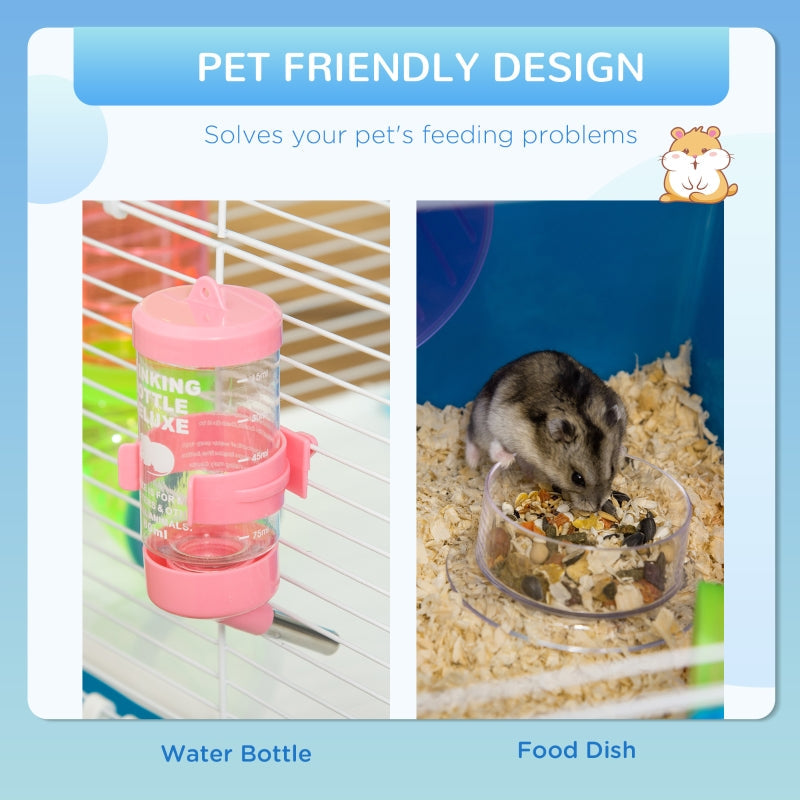 Hamster/Gerbil Cage with Tube, Water Bottle, Exercise Wheel, Food Dish - Blue