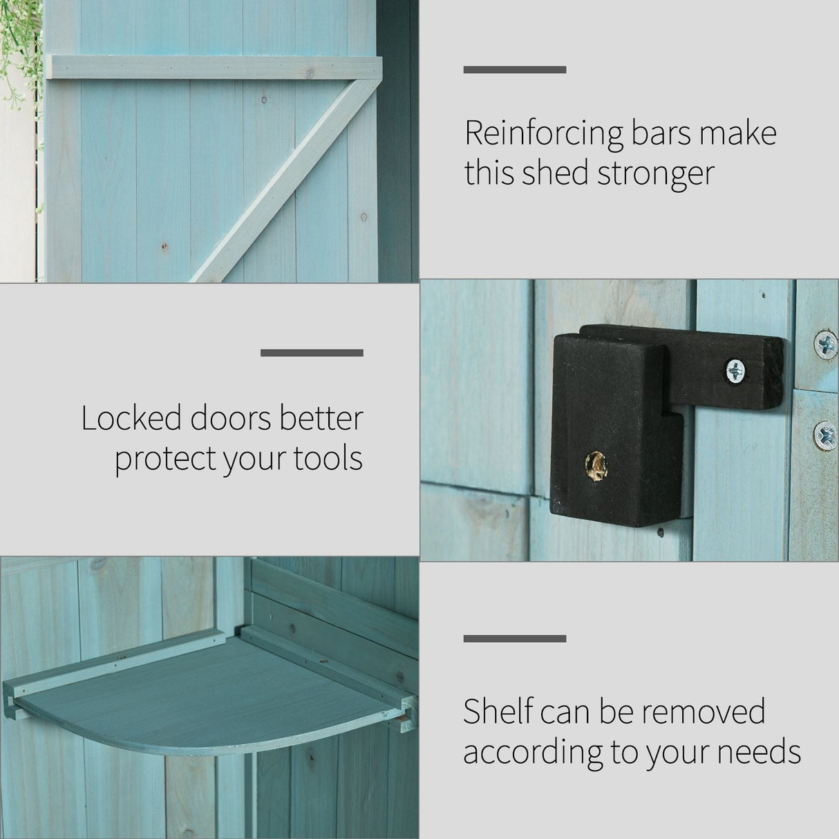 Garden Shed Vertical Utility 3 Shelves Wood Blue