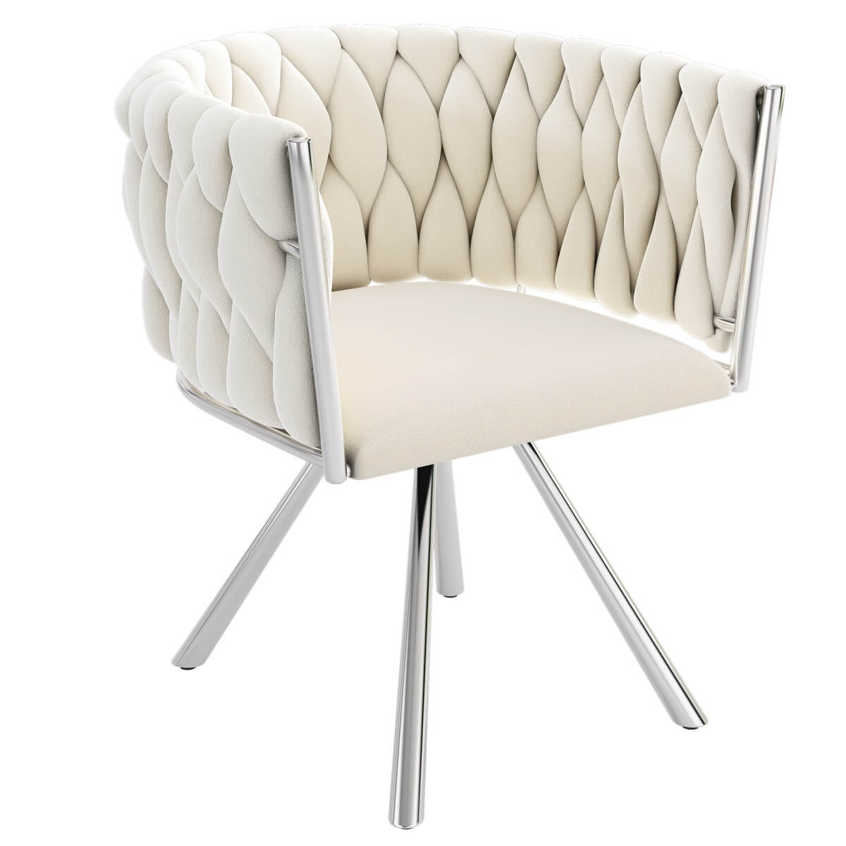 Set of 4 Velvet Swivel Dining Chairs - Upholstered Dining Chairs with 4 Metal Legs for Kitchen & Dining Room, Beige & Silver