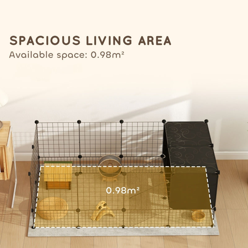 DIY Small Animal Cage, Elevated Huts C&C Guinea Pigs Hedgehogs Rabbits 31 Panels, Black