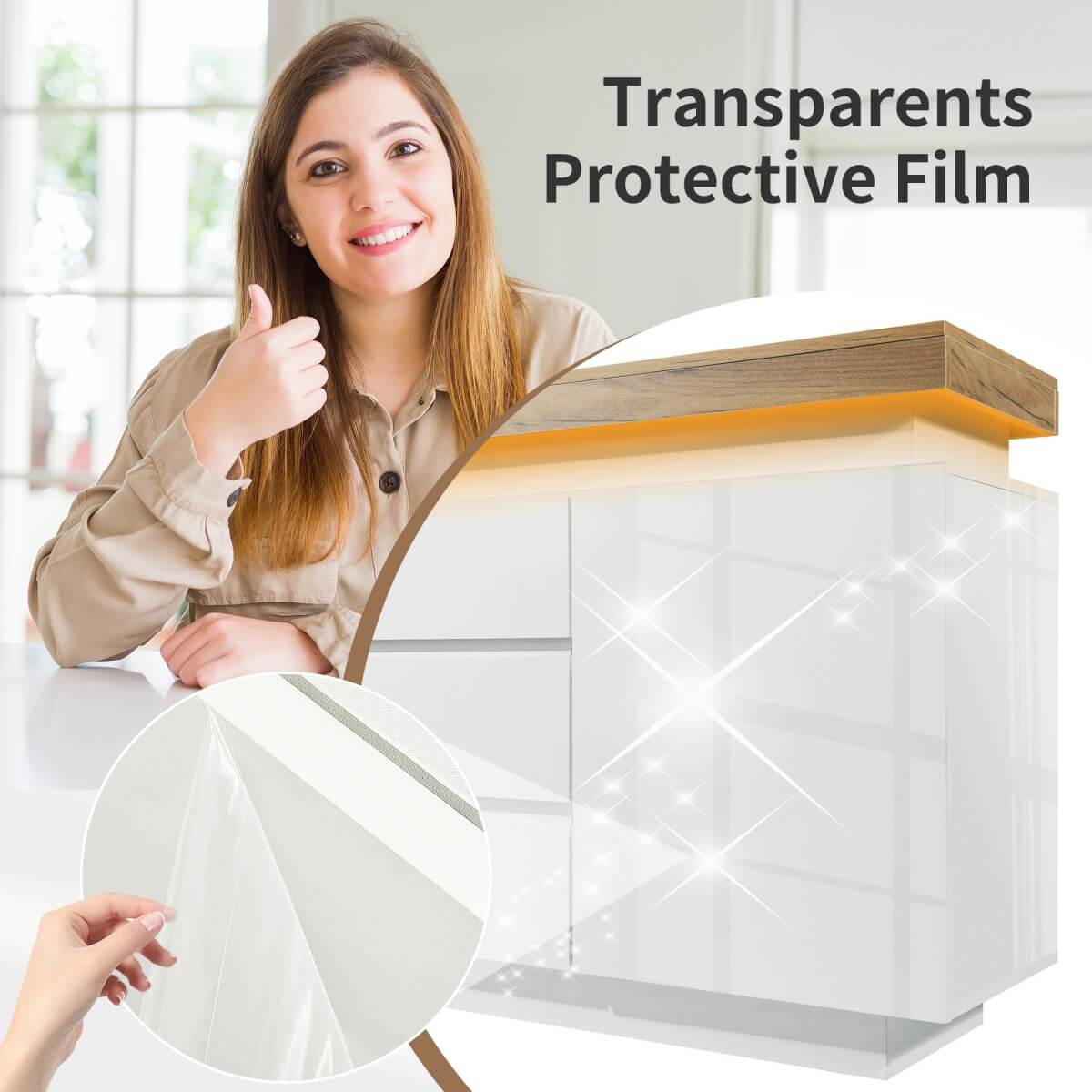 High Gloss Chest of Drawers – 2 Doors & 3 Drawers Sideboard Cabinet with RGB LED, App-Controlled Storage for Living Room & Bedroom