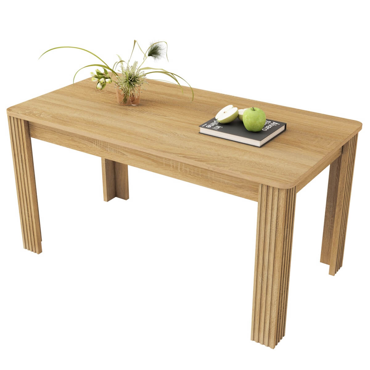 4-Seater Dining Table – Oak-Coloured MDF Rectangular Table for Kitchen, Dining Room or Café
