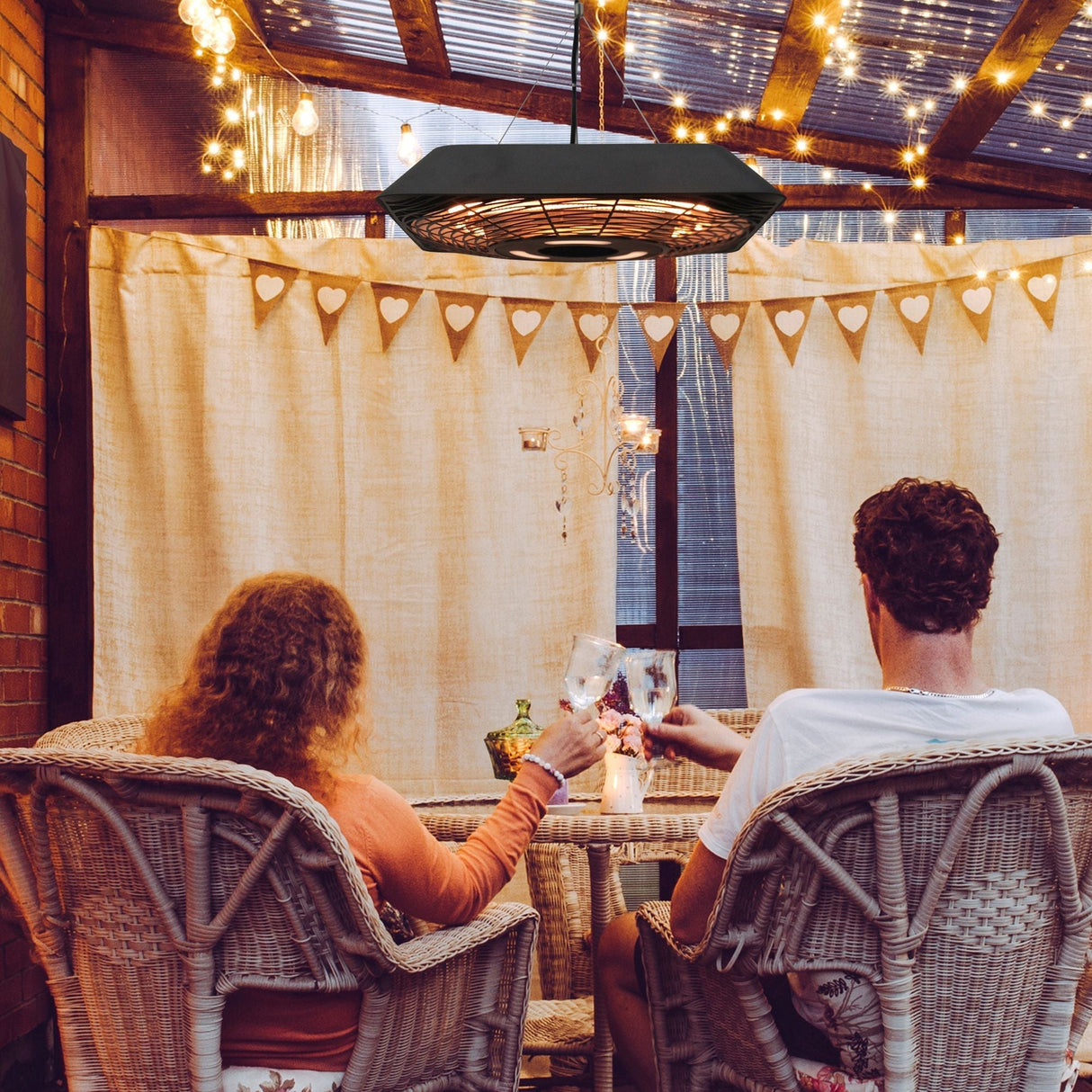 2000W Electric Hanging Patio Heater Ceiling Mounted Halogen Heating Indoor Outdoor with Remote Control Aluminium