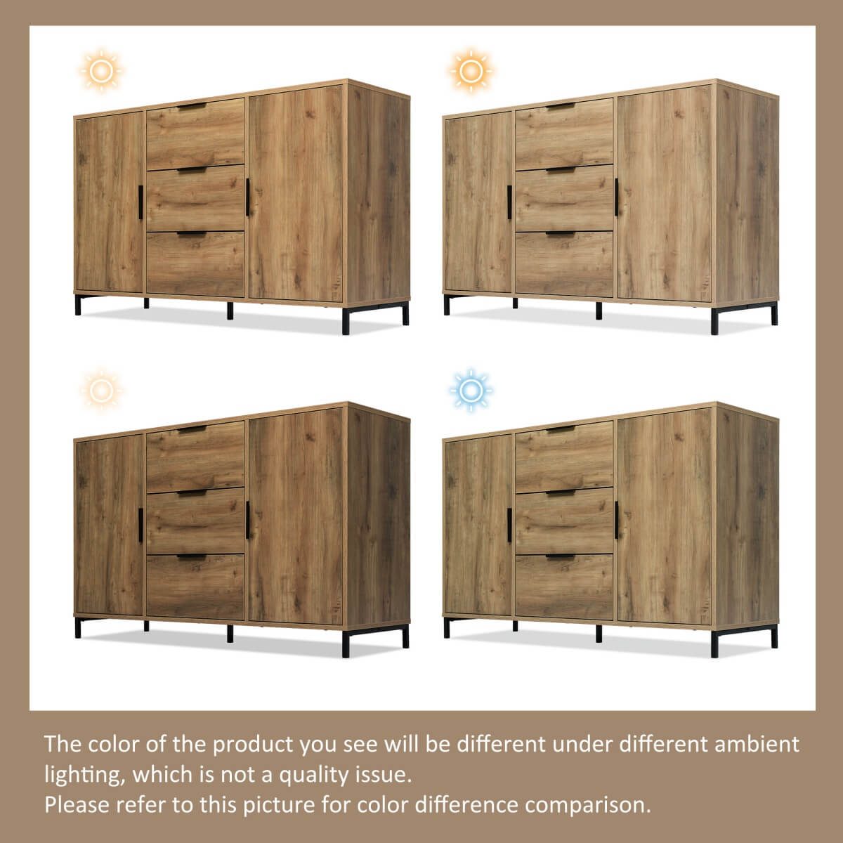 Sideboard Cabinet with 2 Doors and 3 Drawers - Storage Unit with Adjustable Shelf