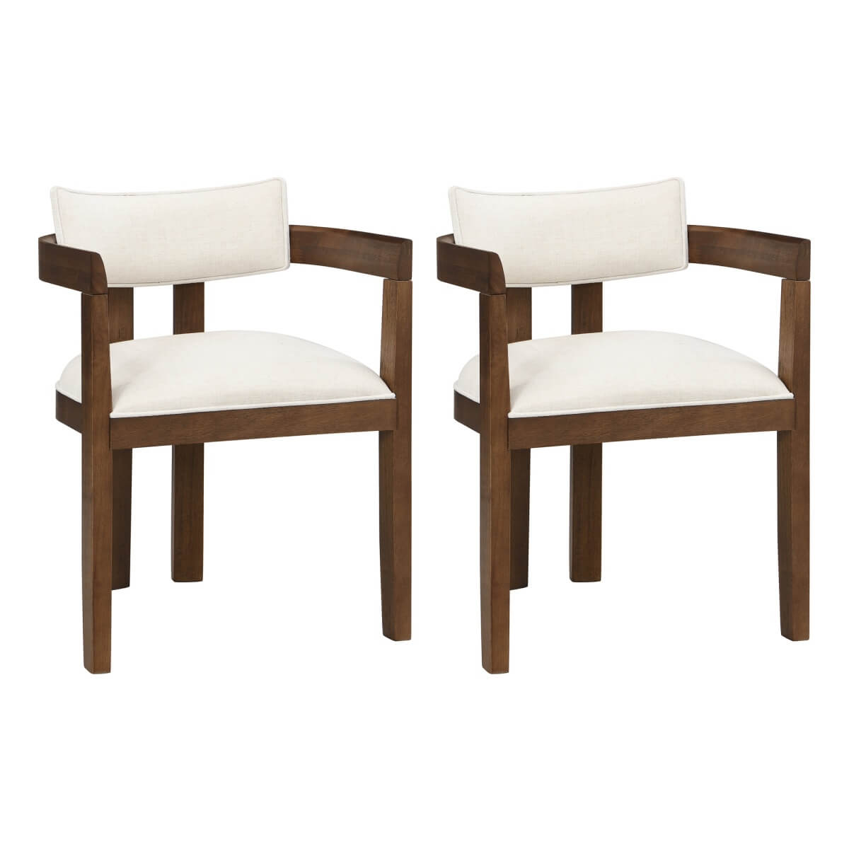 Set of 2 Solid Wood Dining Chairs – Linen Upholstery, Walnut Finish, Suitable for Home or Café