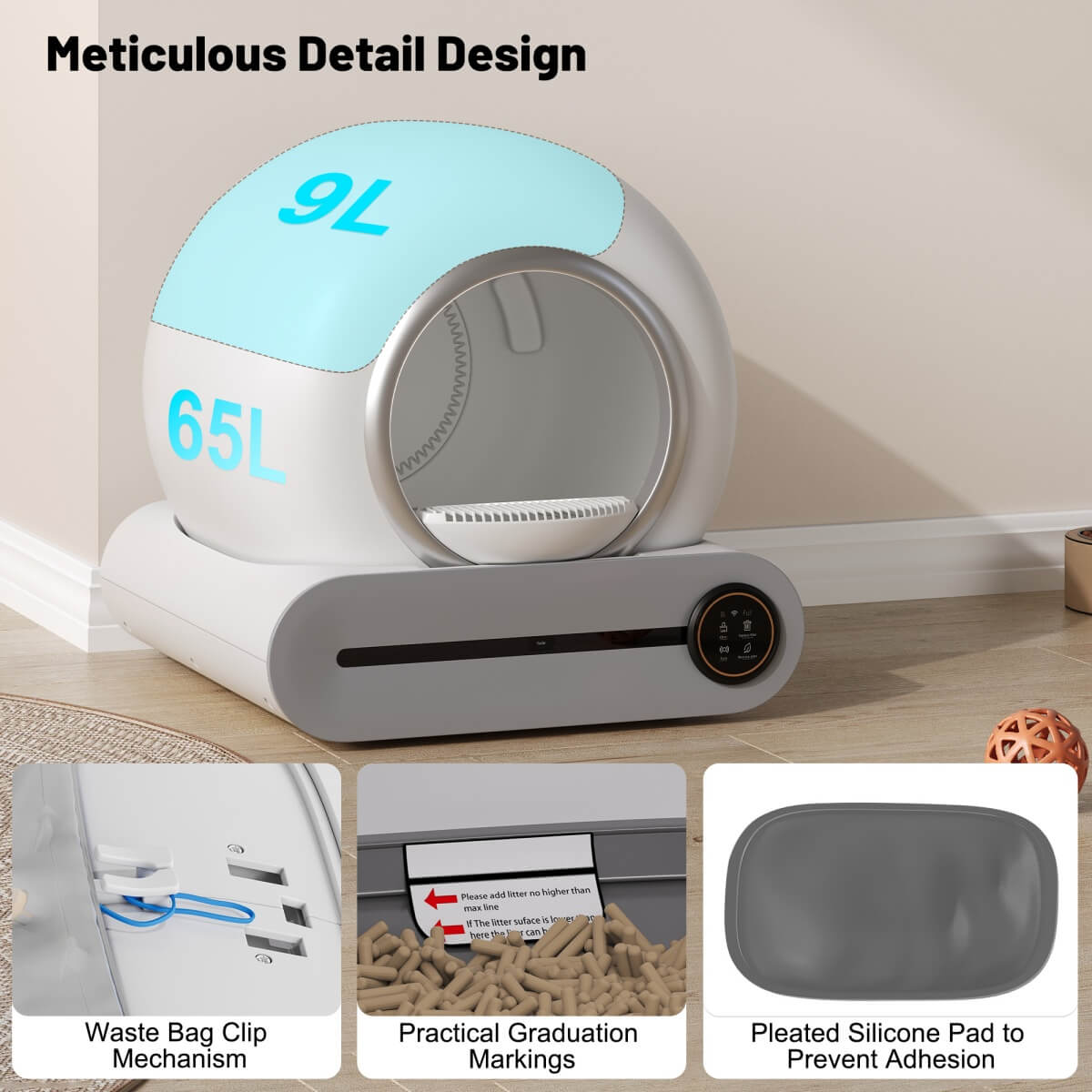 65L Automatic Cat Litter Box for Multiple Cats with App Control - Self-Cleaning Litter Tray with Odor Eliminator, Infrared Sensor & Child Lock
