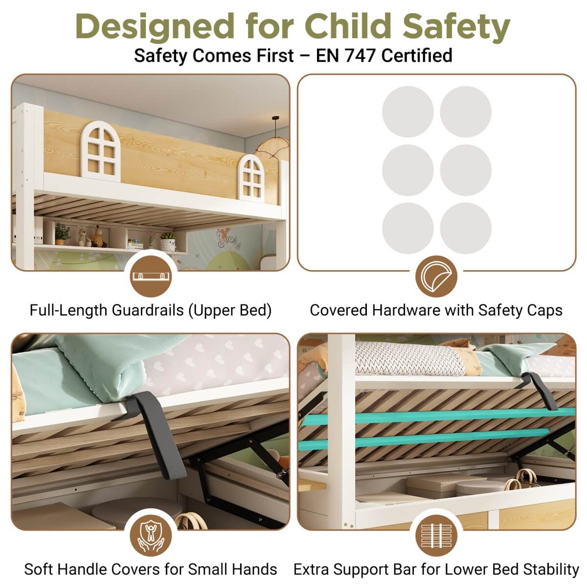 Kids Bunk Bed with Stairs and Storage – Solid Wood High Sleeper with Storage Cubes and Hydraulic Storage