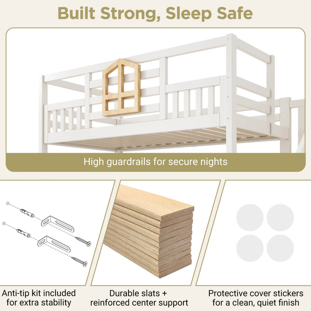 Kids Staircase Bunk Bed with Storage - Wooden Double Bunk Bed with Hydraulic Storage Cubes, White