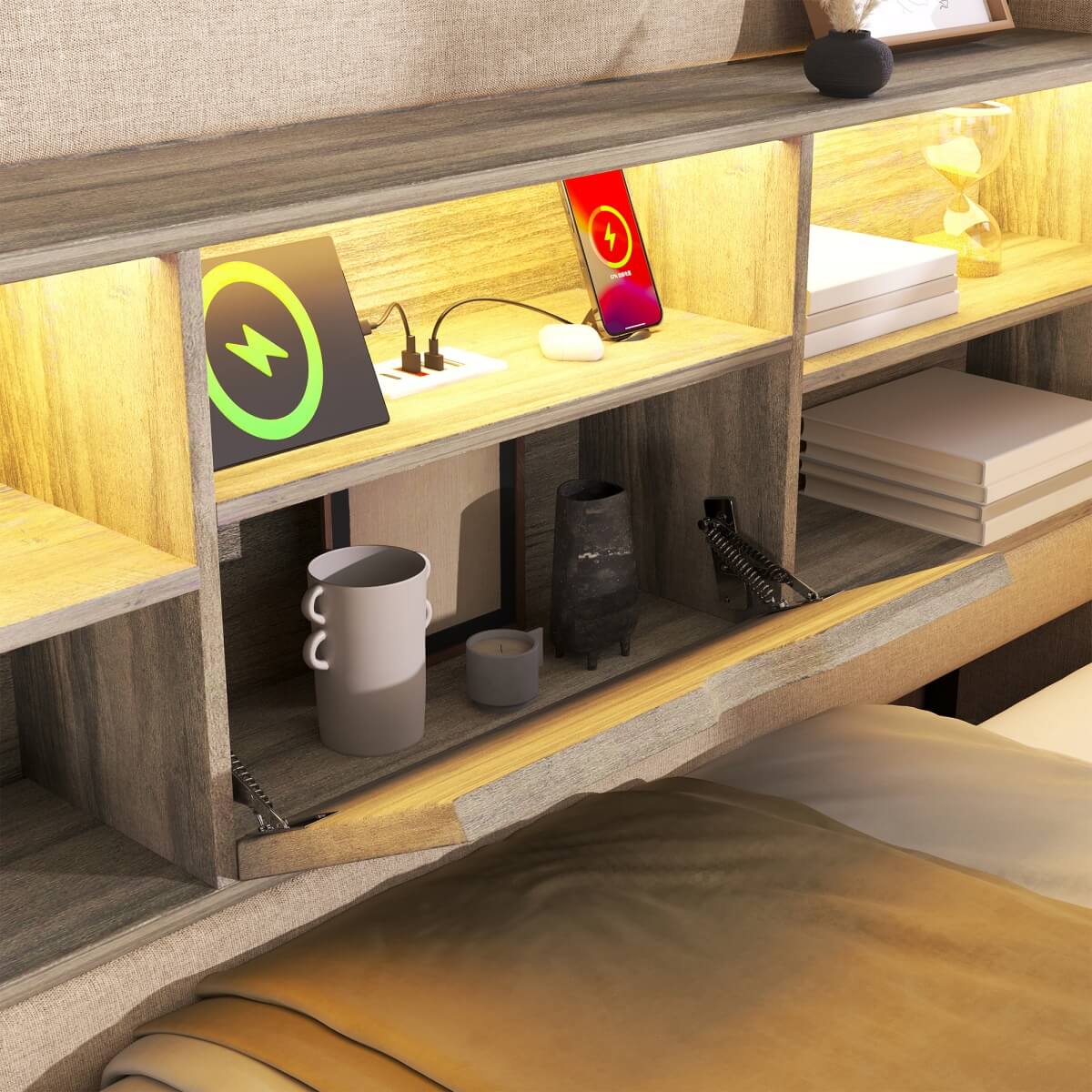 3ft Upholstered Daybed with Hydraulic Storage - Sofa Bed with USB & Type-C Charging, Beige