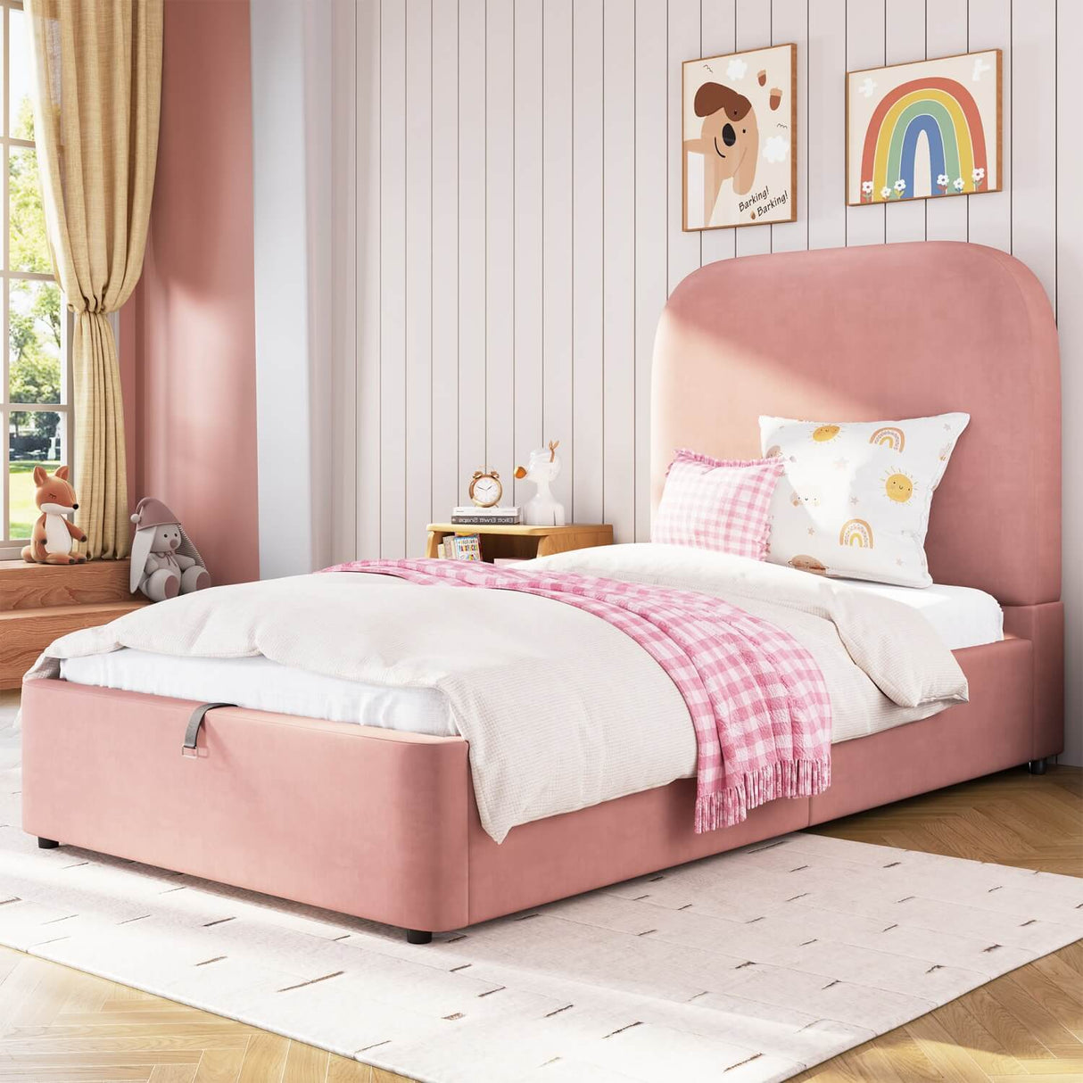 3FT Single Upholstered Velvet Bed - Hydraulic Storage with Headboard