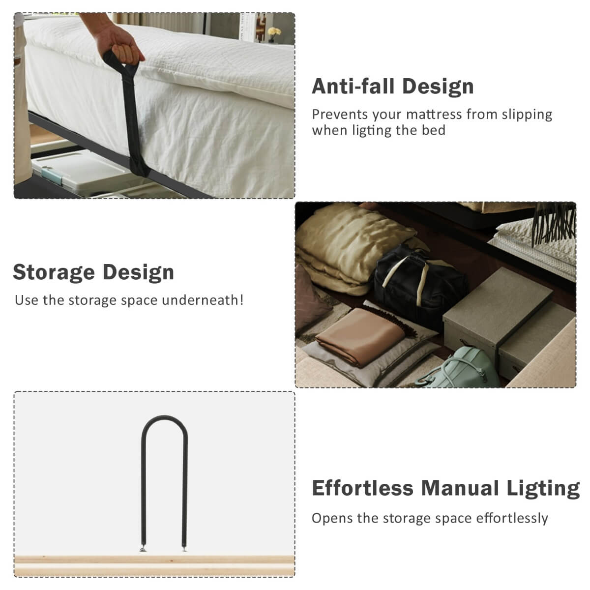4ft6 Double Upholstered Storage Bed - Hydraulic Bed Frame with LED Headboard, USB & Type-C Charging, Linen, Beige