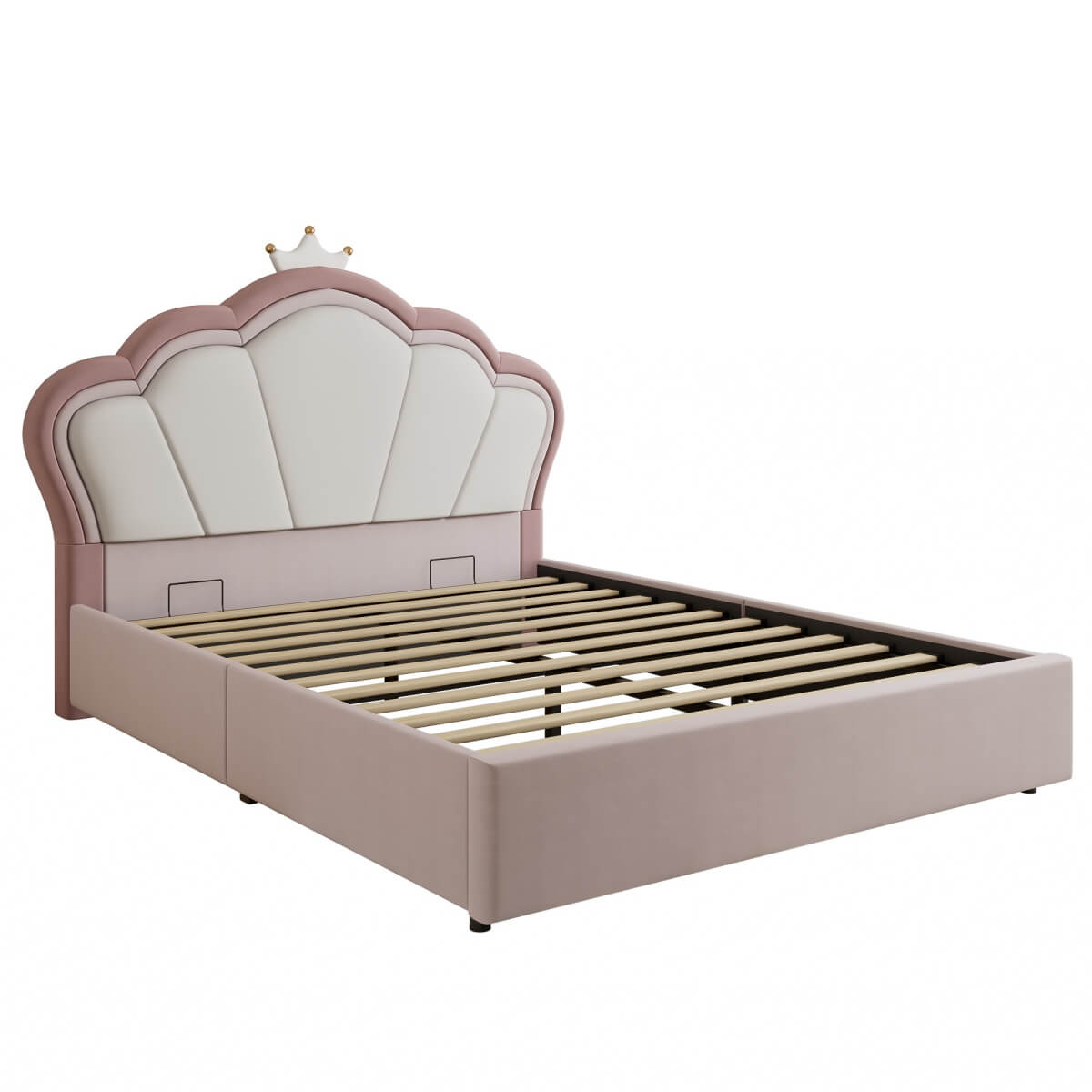 4ft6 Double Upholstered Storage Bed - Velvet Hydraulic Bed Frame with Lift-Up Storage Function, Pink