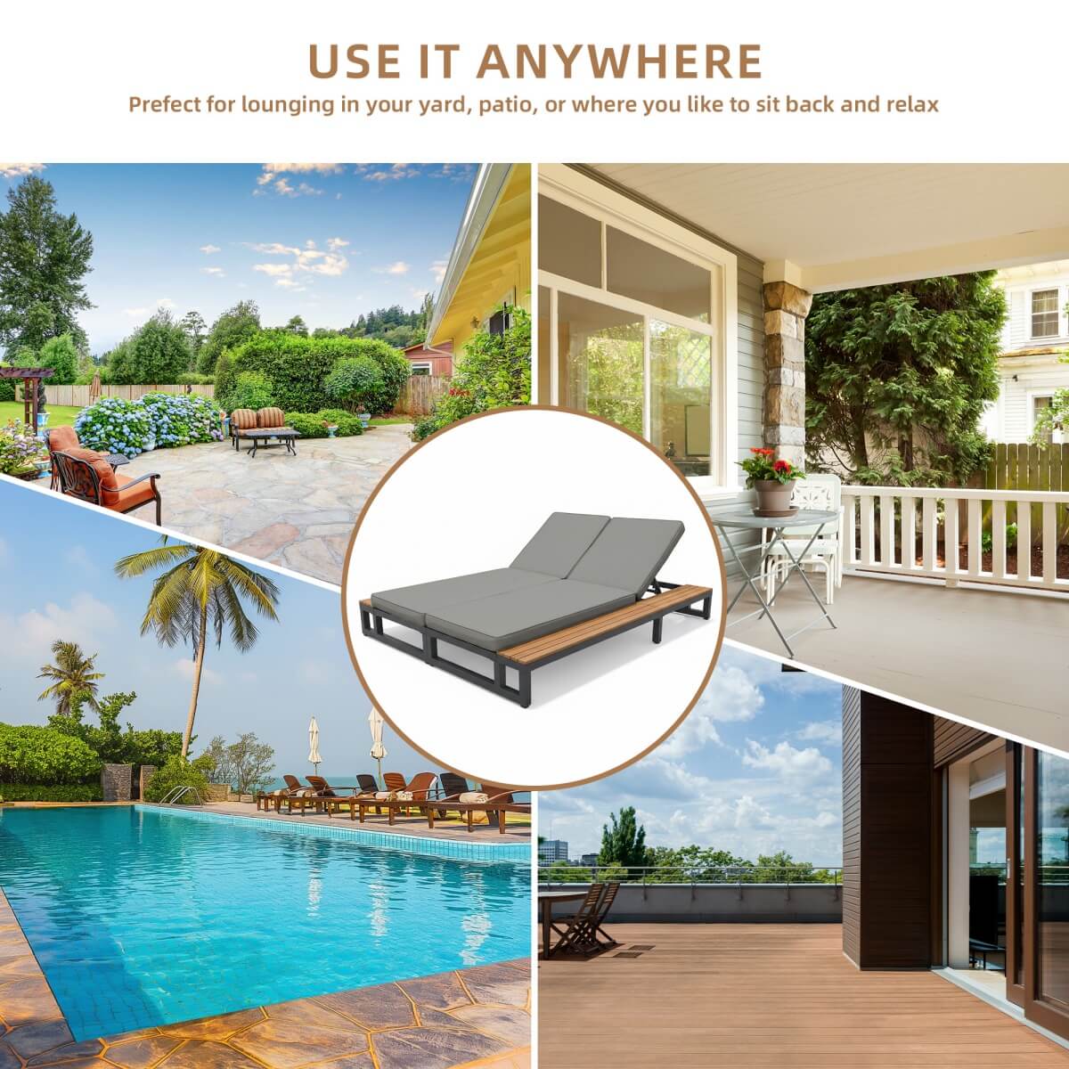 Outdoor Patio Daybed – Double Sun Lounger with Adjustable Backrest, Waterproof Multifunctional Sofa Bed for Garden, Patio & Poolside