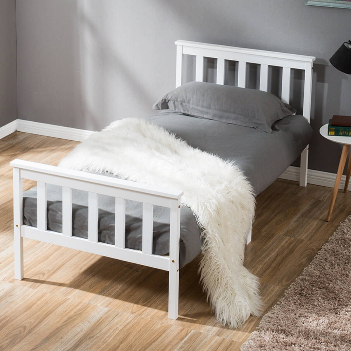 3ft Single Solid Pine Bed Frame — White Wooden Bed for Adults & Kids