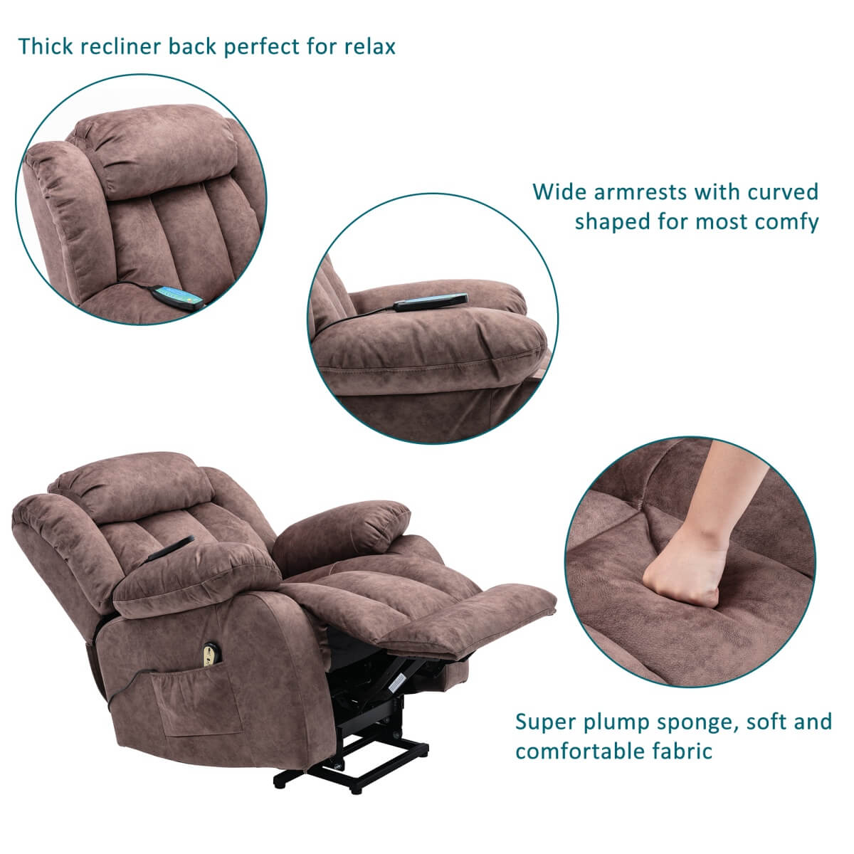 Power Lift Recliner Chair with Heat & Vibration - Overstuffed Fabric Reclining Chair for Elderly