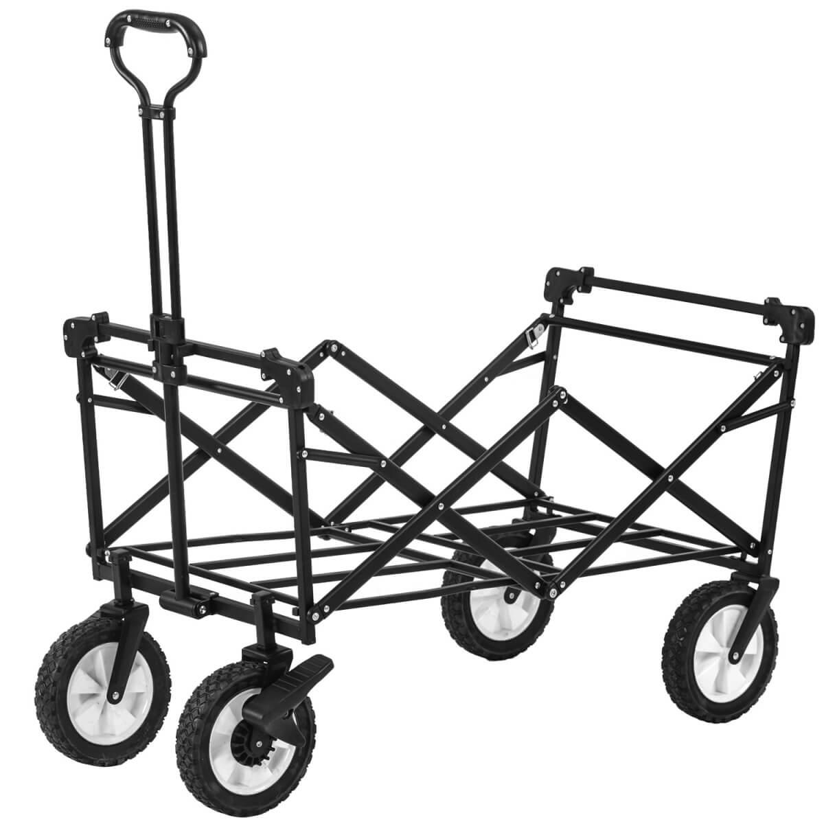 Garden Cart with Removable Canopy – Foldable 4-Wheel Trolley Wagon with Cooler Bag, Front Cup Holder and Push Pull Handle