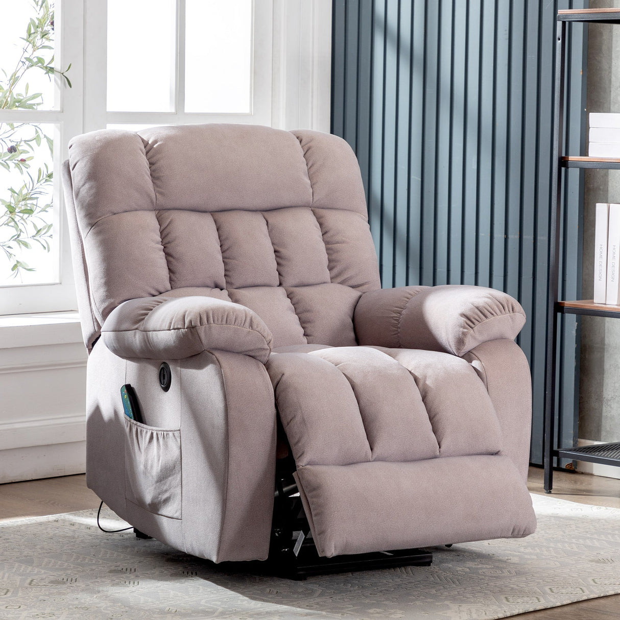 Electric Power Lift Recliner Chair Sofa with Massage, Heat, USB Ports, Side Pockets, Breathable Fabric