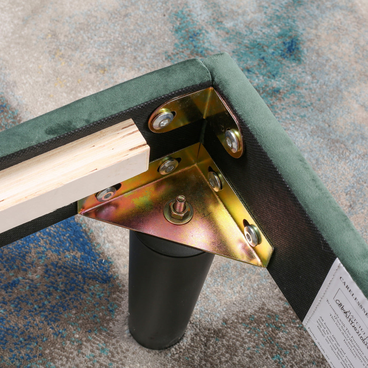 Double Bed with Winged Headboard, Dark Green Velvet, Wood Slat Support