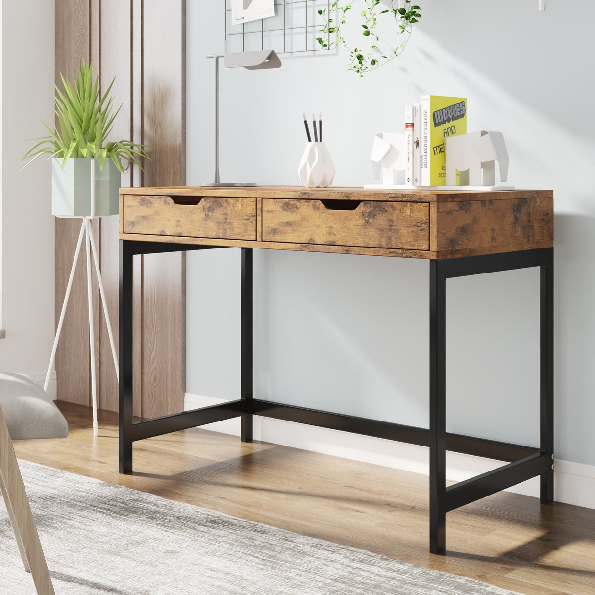 Computer Desk Dressing Table with 2 Drawers Work Table Home Office Table Industrial