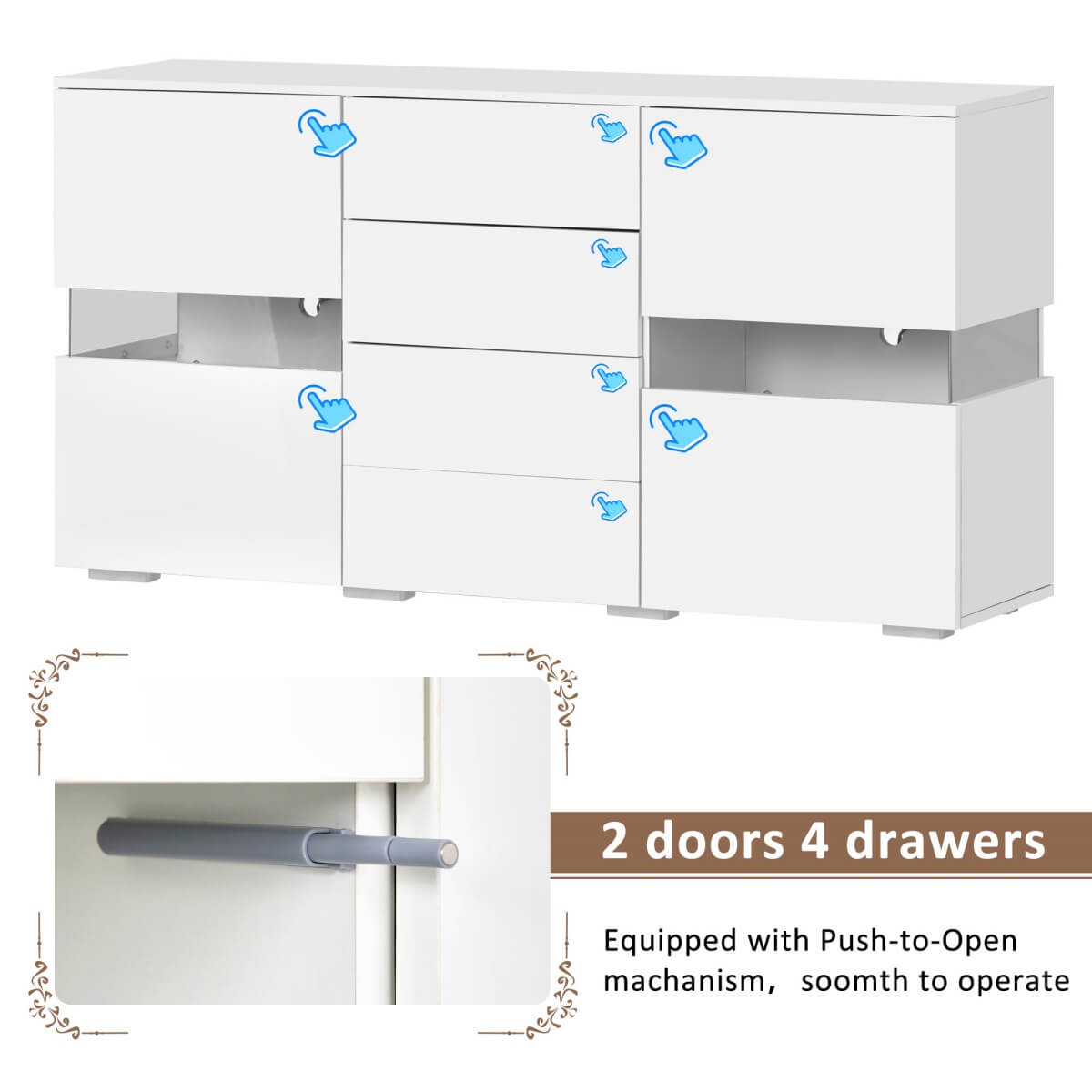 White High Gloss & Matt Sideboard Cabinet — LED Storage Unit for Dining Room & Living Room