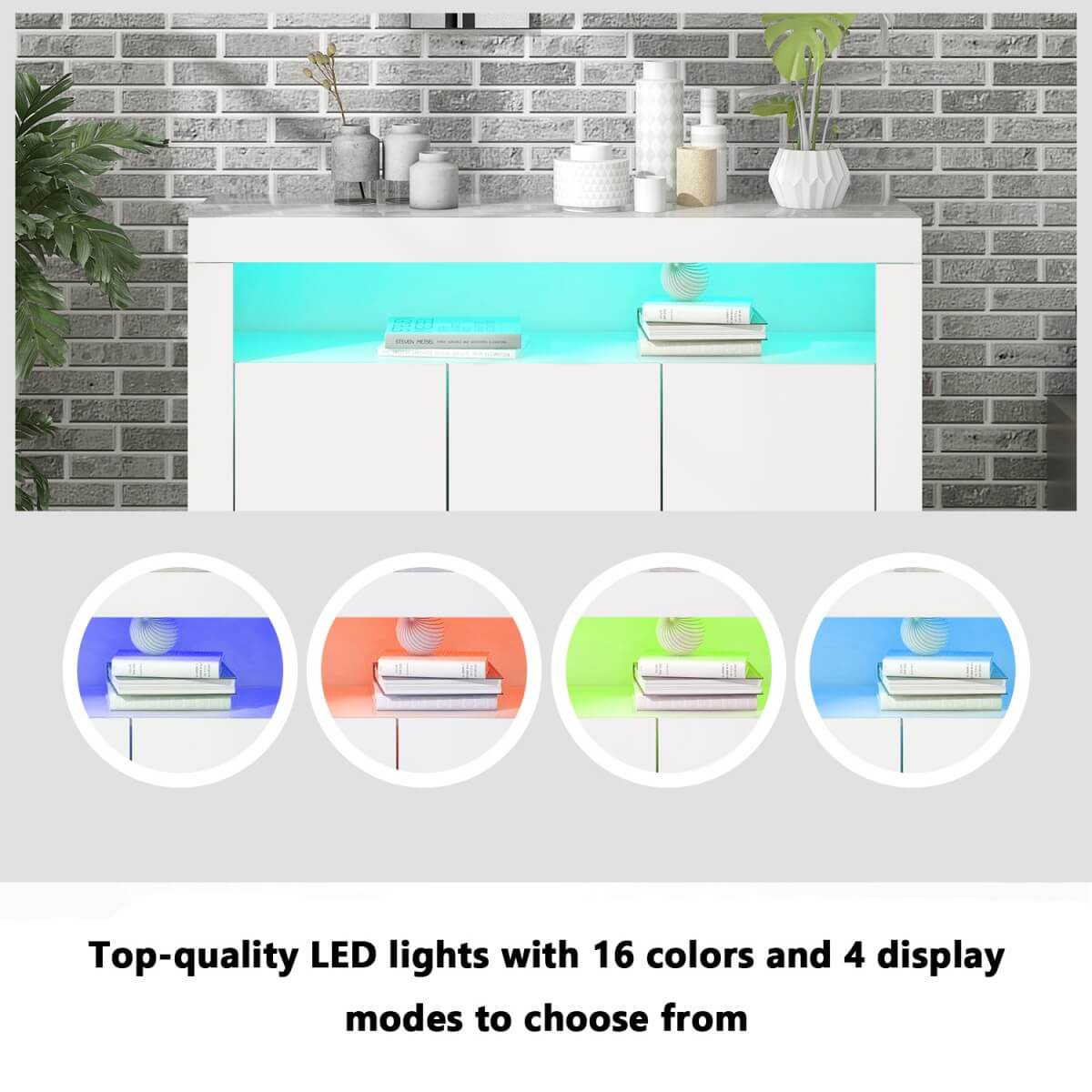 High Gloss White Sideboard Cabinet with LED – Modern 3-Door Buffet Storage Unit for Kitchen, Living Room, Dining Room & Hallway