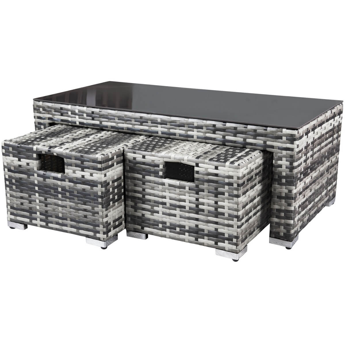 Garden Corner Rattan Sofa Set — Outdoor Furniture with Coffee Table & 2 Stools