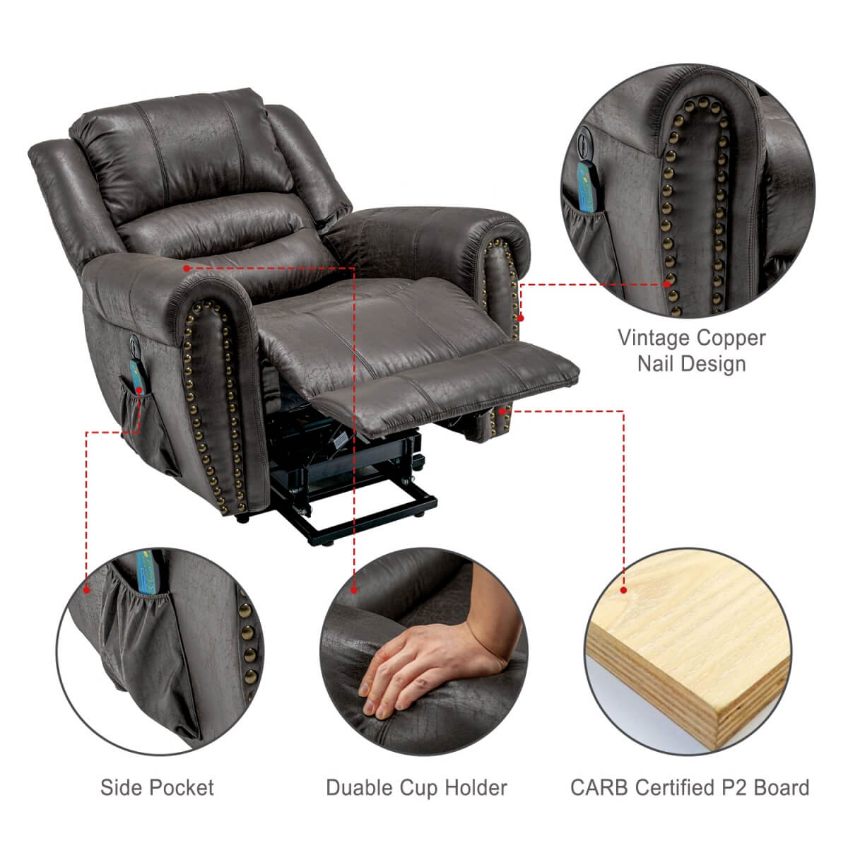 Heavy Duty Power Lift Recliner – Electric Massage and Heat Chair with USB Port for Elderly
