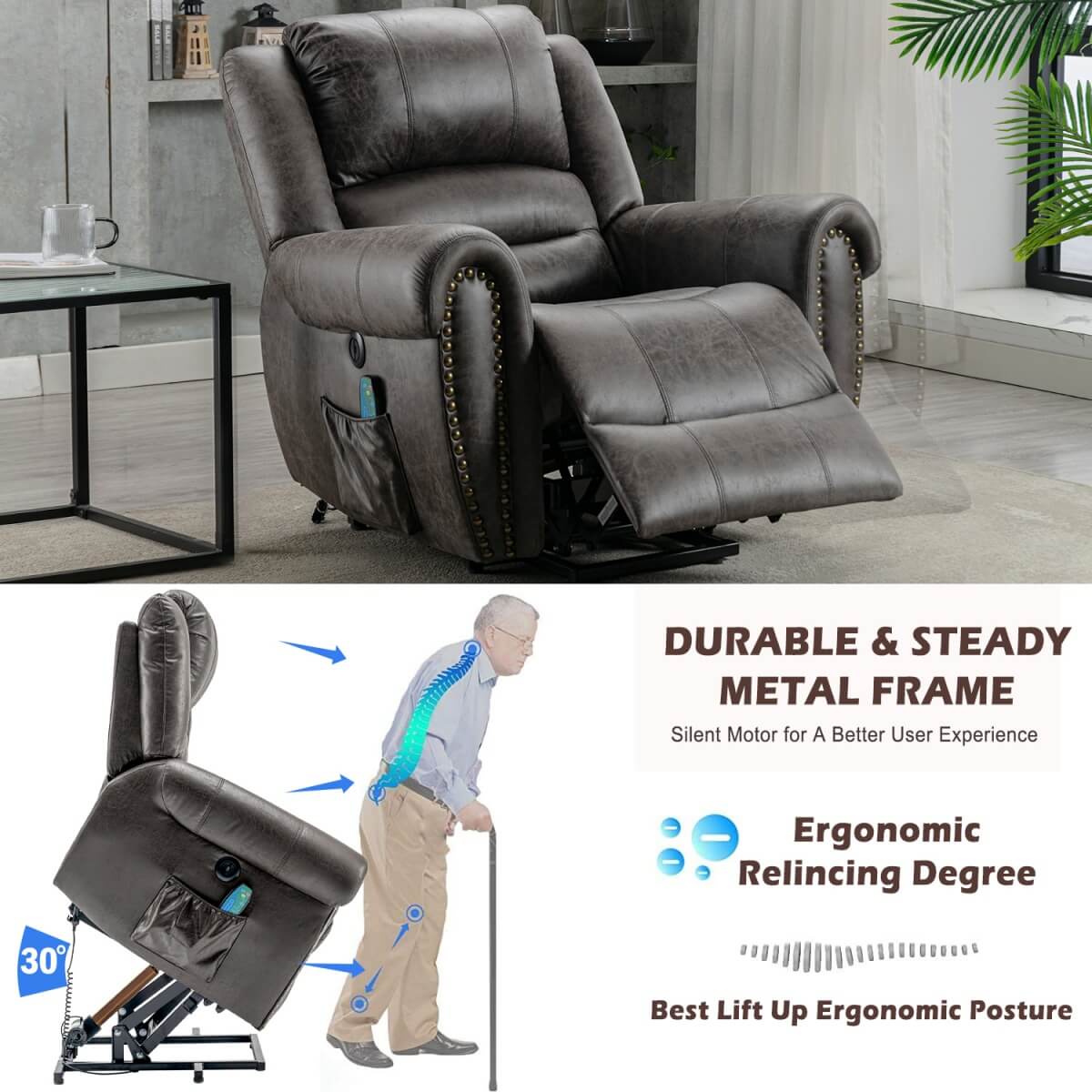 Heavy Duty Power Lift Recliner – Electric Massage and Heat Chair with USB Port for Elderly