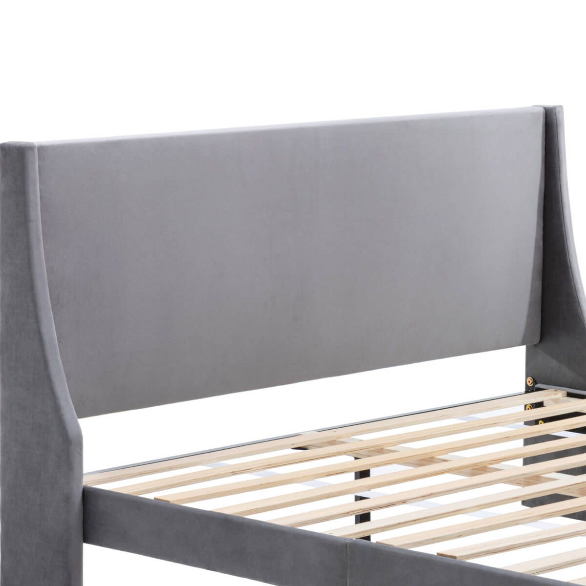 4ft6 Double Velvet Bed Frame - Winged Upholstered Headboard, Grey
