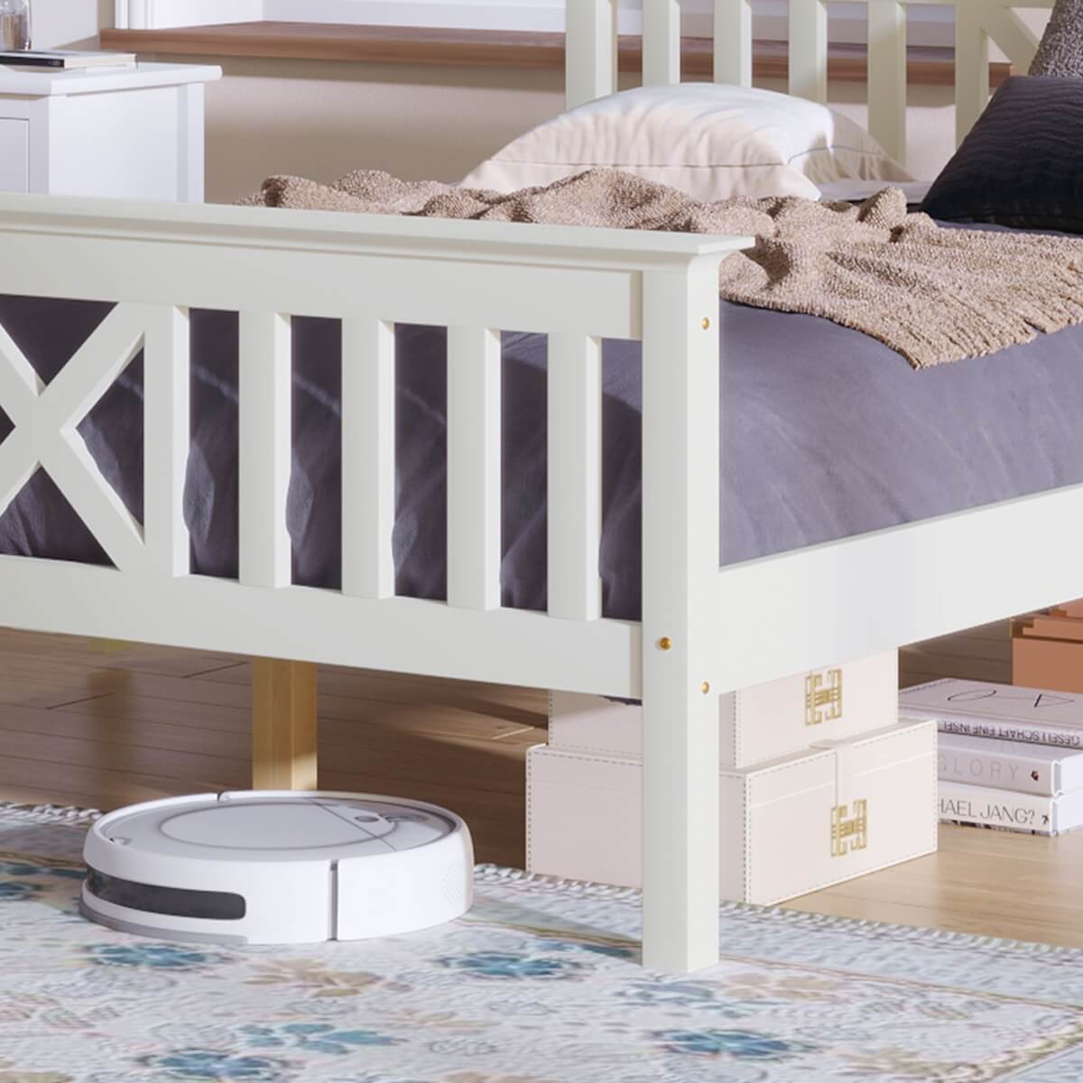 3ft Single Wooden Bed Frame with Storage Drawers - Solid Pine, White