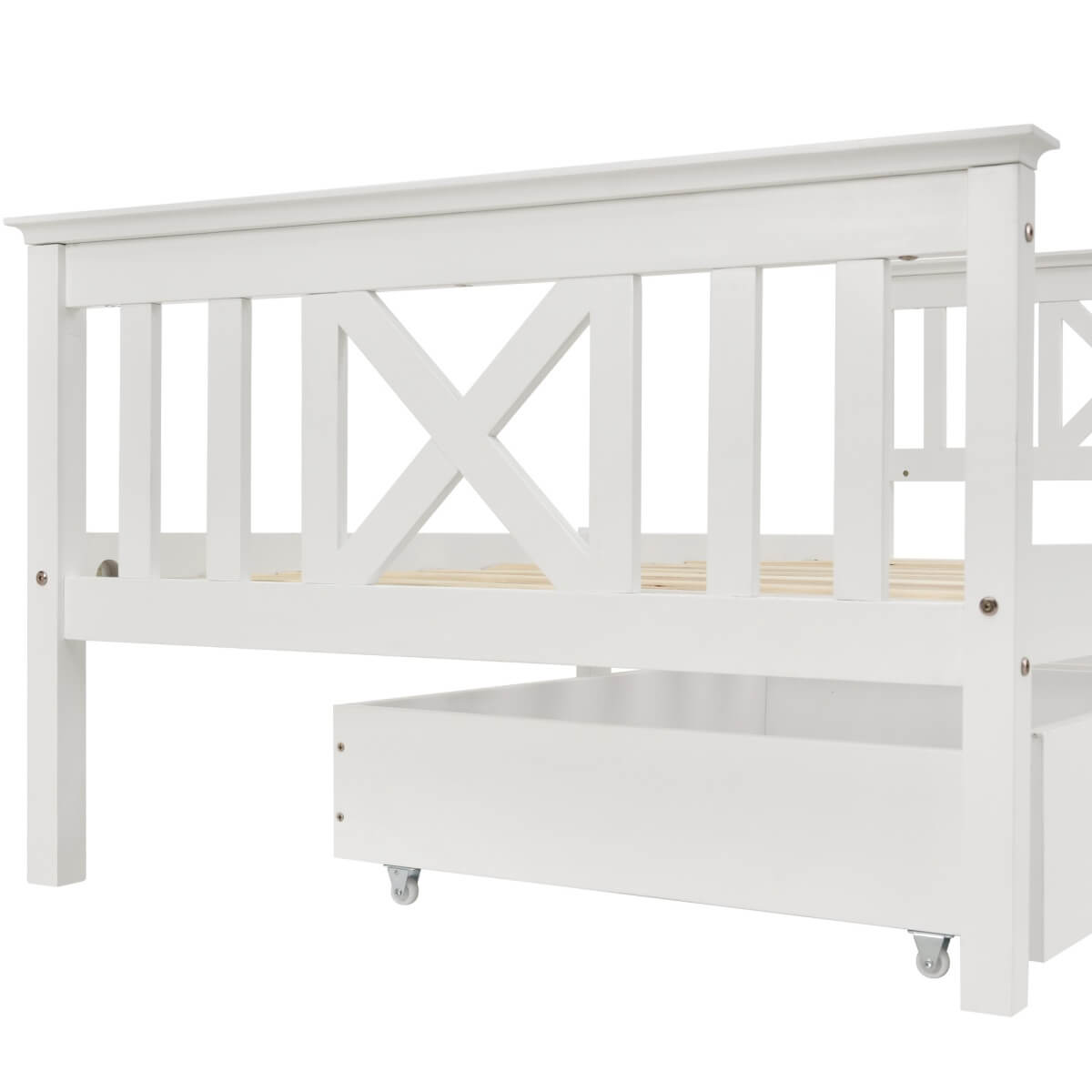 3ft Single Wooden Bed Frame with Storage Drawers - Solid Pine, White