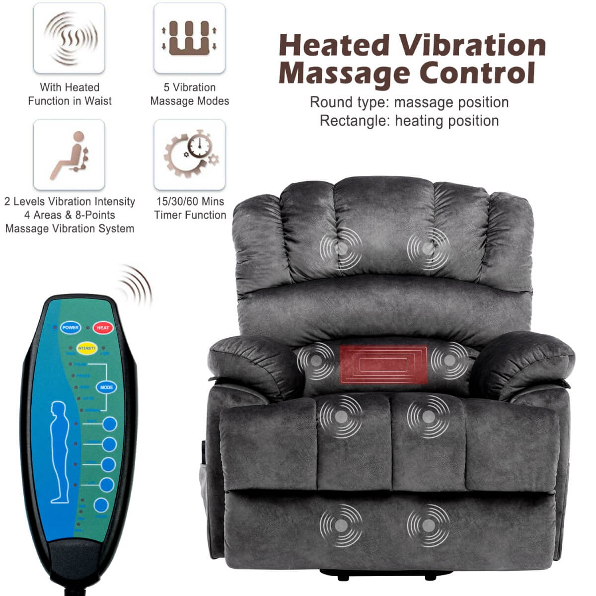Electric Power Lift Recliner Chair - Massage and Heat, USB Ports, Side Pockets
