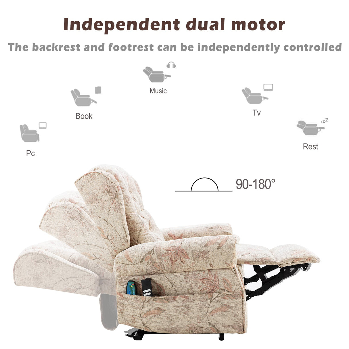 Dual Motor Lift Chair Recliner, Electric Power, Heat Massage, for Elderly, Sofa