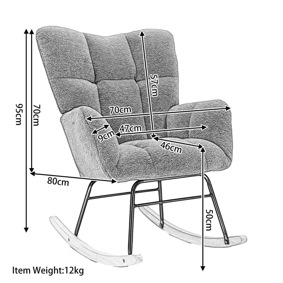 Teddy Fabric Rocking Chair - Mid Century Modern, Tufted Upholstered, Dark Grey