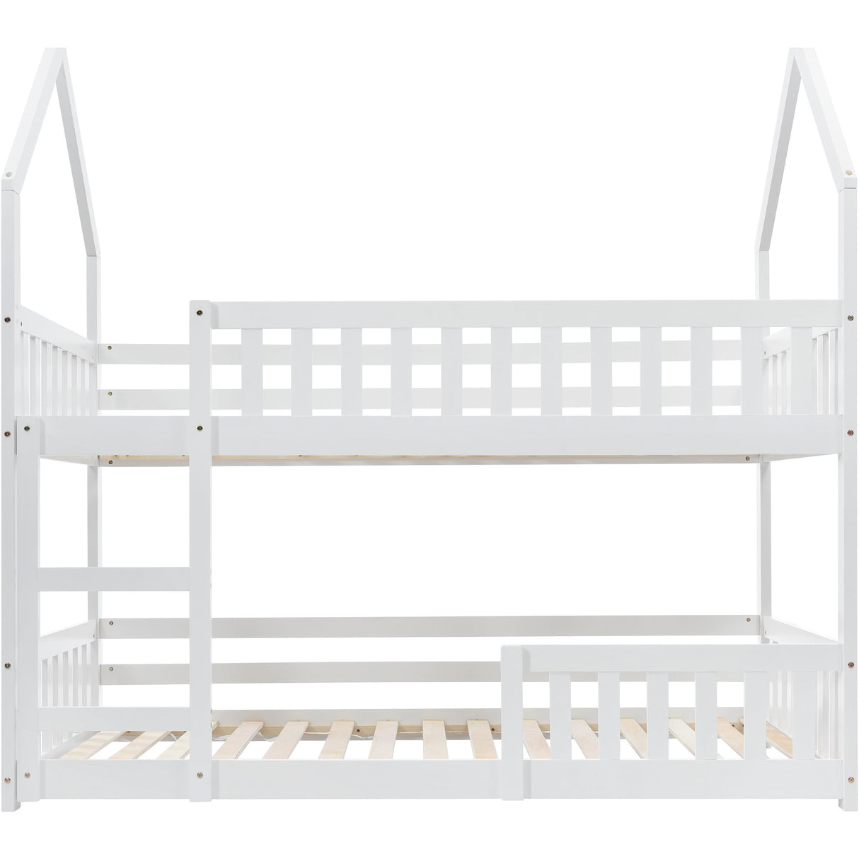 Bunk Bed, Twin Sleeper with Ladder & Gaming Castle Design, Solid Wood Frame (White)