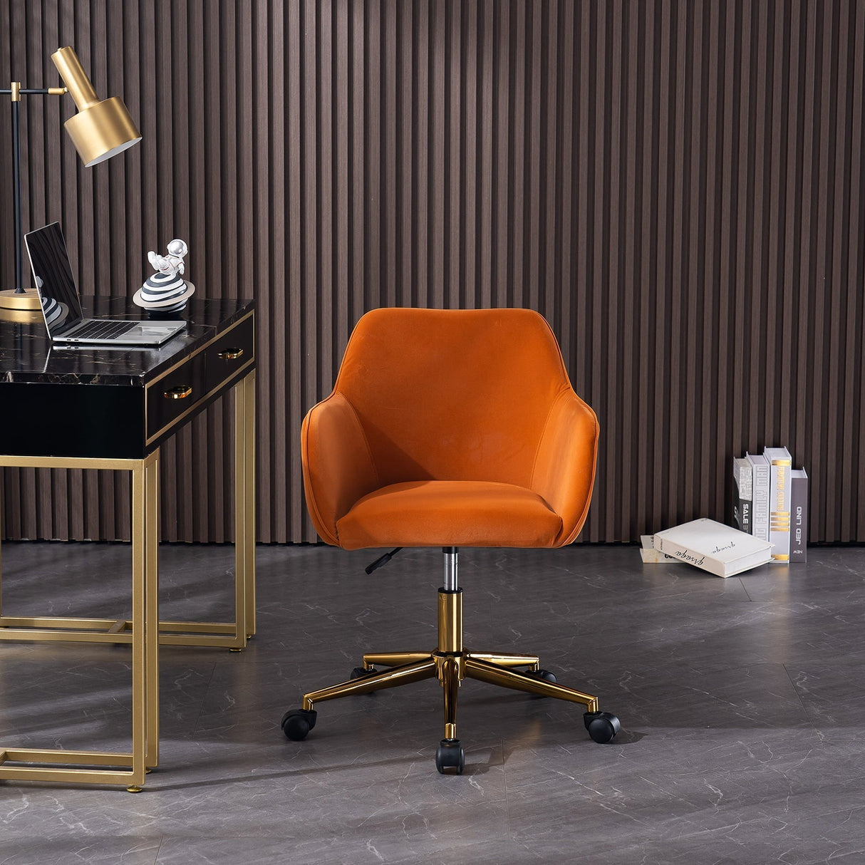 New Velvet Fabric Adjustable Height Swivel Home Office Chair, Orange