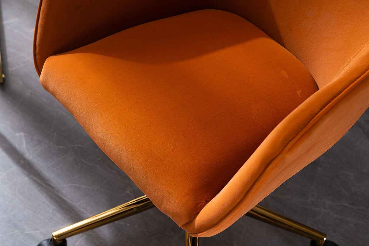 New Velvet Fabric Adjustable Height Swivel Home Office Chair, Orange