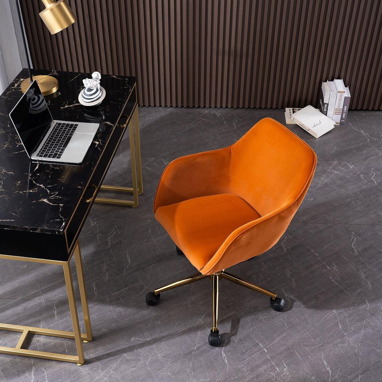 New Velvet Fabric Adjustable Height Swivel Home Office Chair, Orange