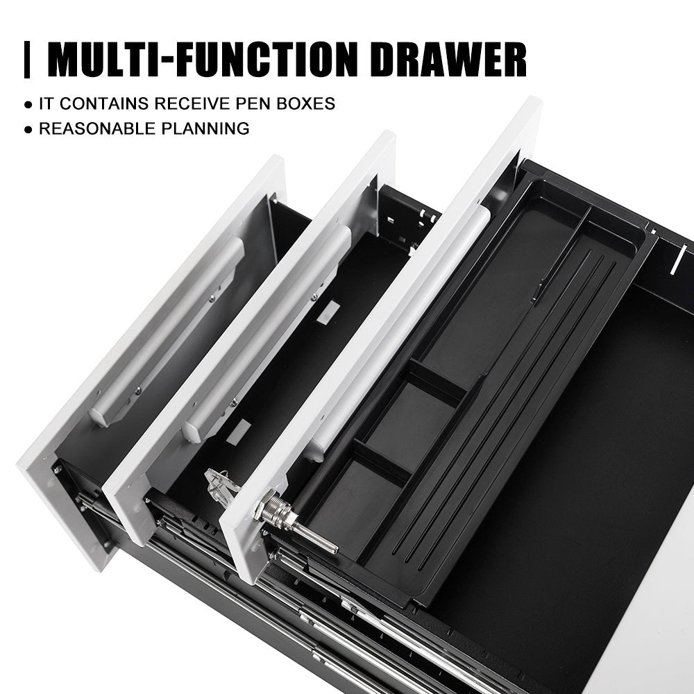 3 Drawer File Cabinet Filing Pedestal Metal Solid Mobile with Keys, Fully Assembled Except Casters (White)