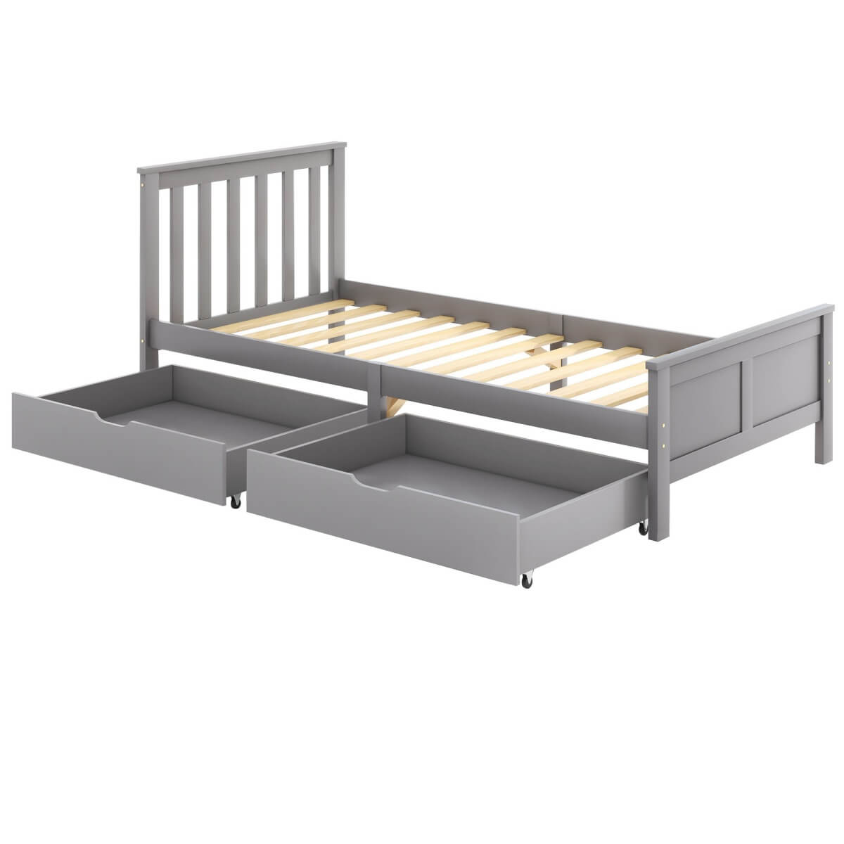 3ft Single Solid Pine Storage Bed Frame with Drawers - Wooden Bed, Grey
