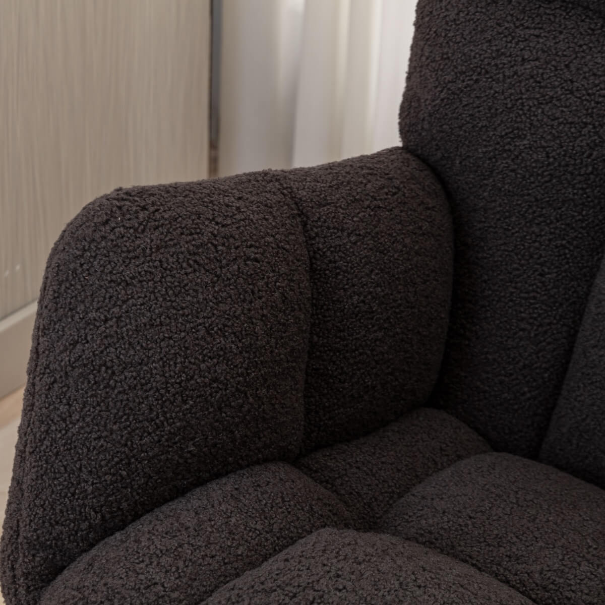 Teddy Fabric Rocking Chair - Mid Century Modern, Tufted Upholstered, Dark Grey