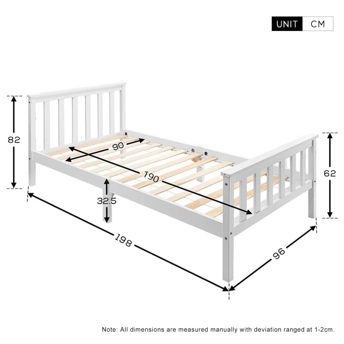 3ft Single Solid Pine Bed Frame — White Wooden Bed for Adults & Kids