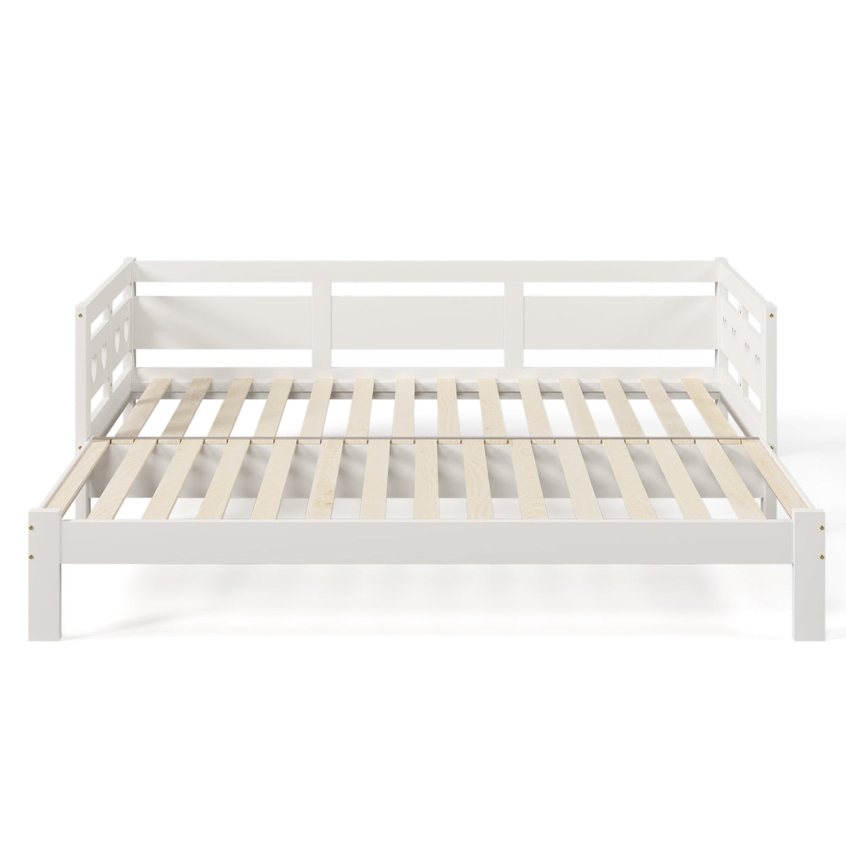 Daybed Cabin Bed Wooden 3FT Single Sofa Guest Bed with Pull-out Trundle, Heart-Shaped, White Wood