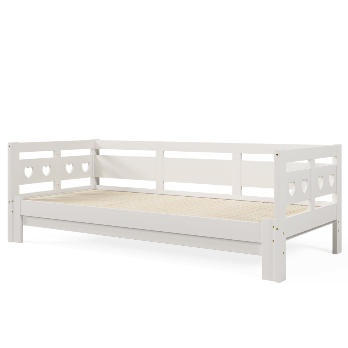 Daybed Cabin Bed Wooden 3FT Single Sofa Guest Bed with Pull-out Trundle, Heart-Shaped, White Wood