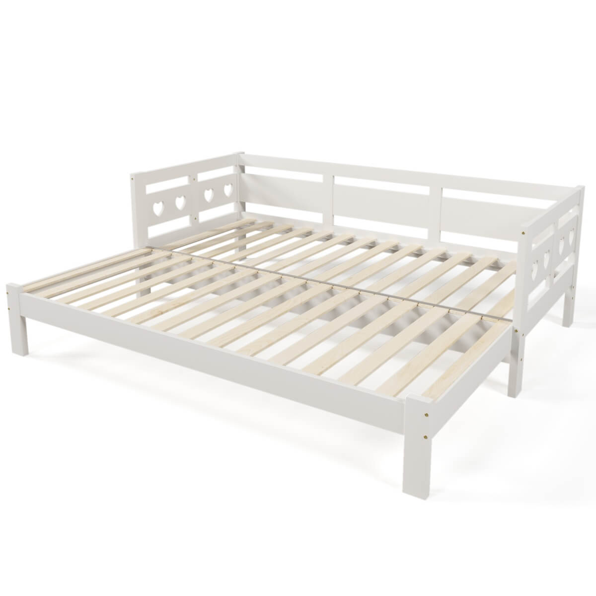 3ft Wooden Daybed with Trundle - Heart Design, Single Guest Bed, White